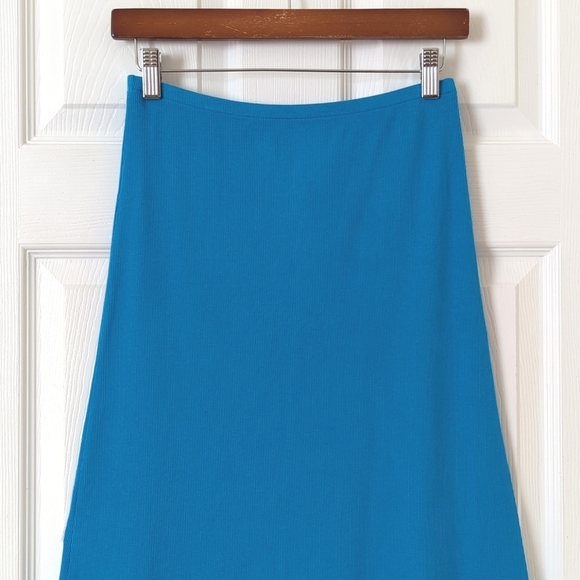 Aerie Beachwalk Ribbed Knit High Waisted Ruched Side Slit Midi Skirt Blue Small - Picture 10 of 11